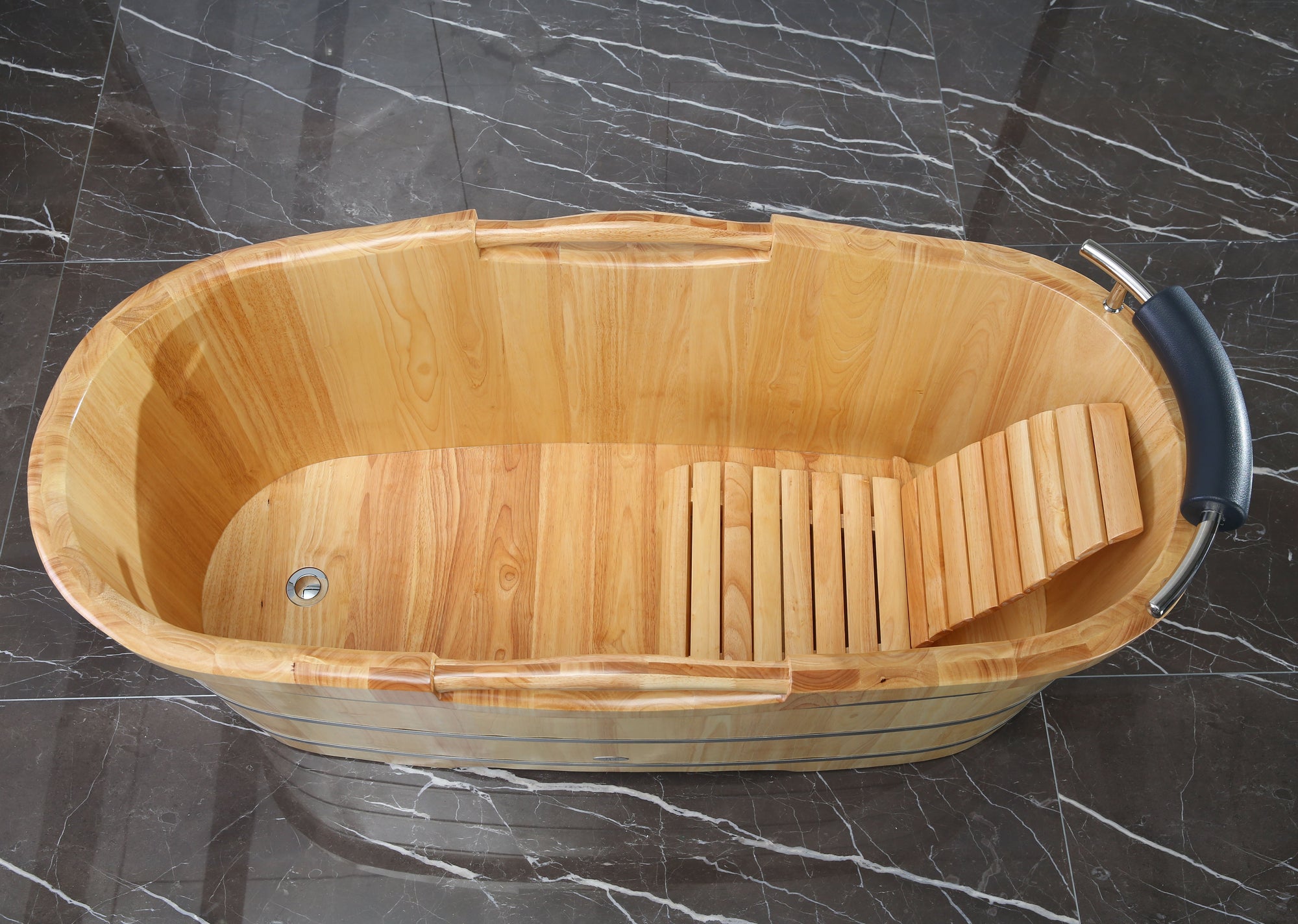 ALFI 61&quot; Free Standing Oak Wood Bath with Cushion Headrest
