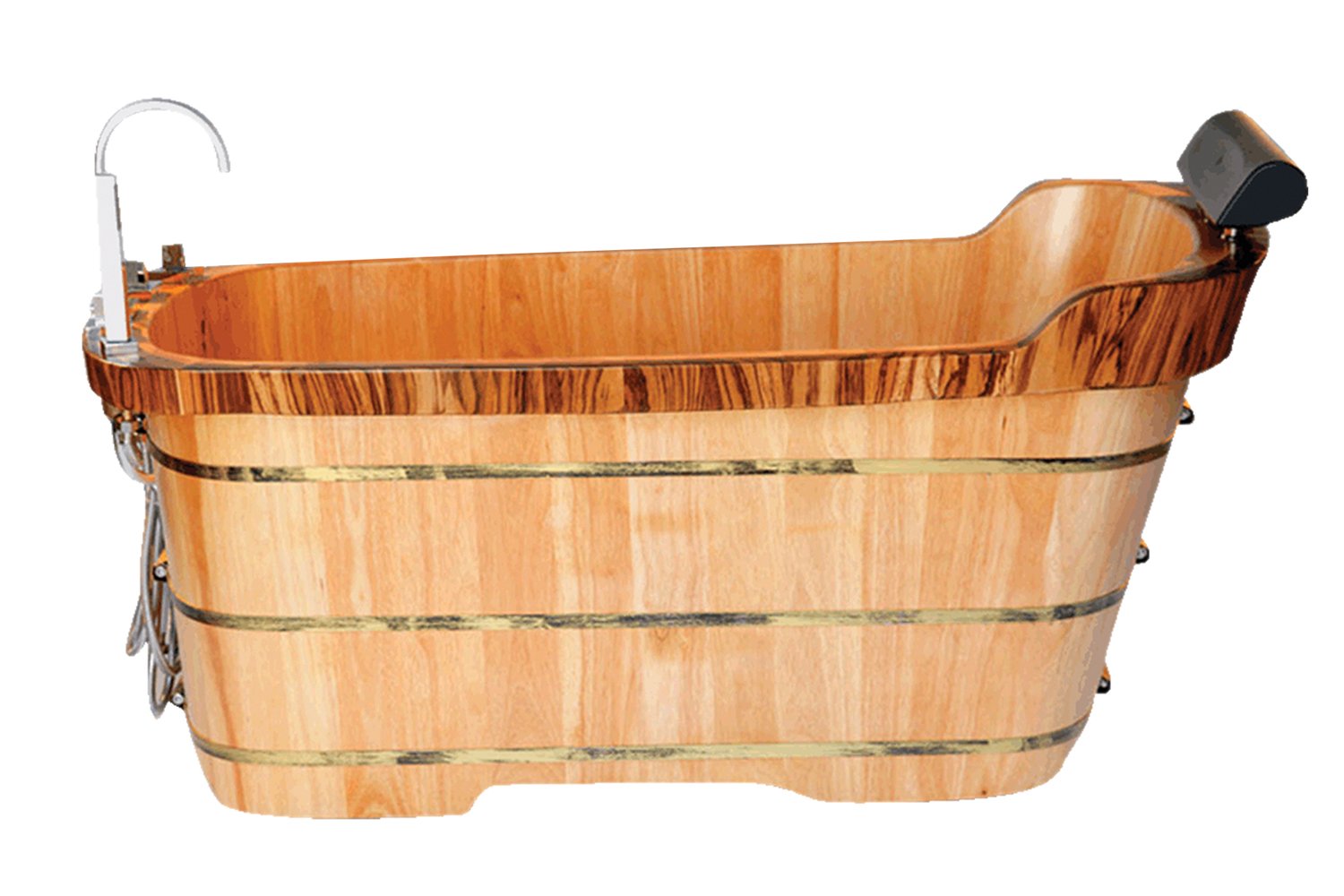 ALFI brand AB1148 59" Free Standing Wooden Bathtub with Chrome Tub Filler