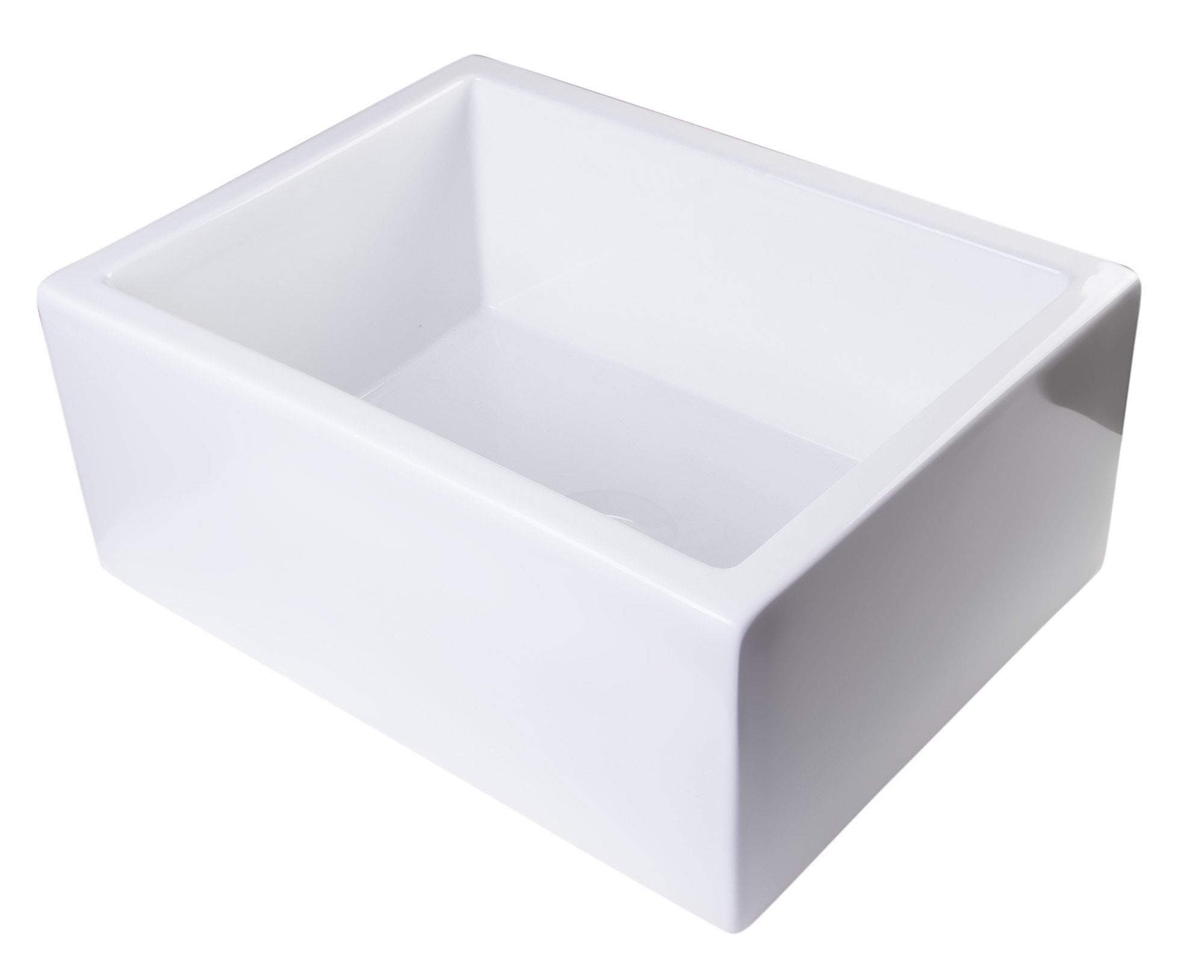 24" White Smooth Thick Wall Fireclay Single Bowl Farm Sink
