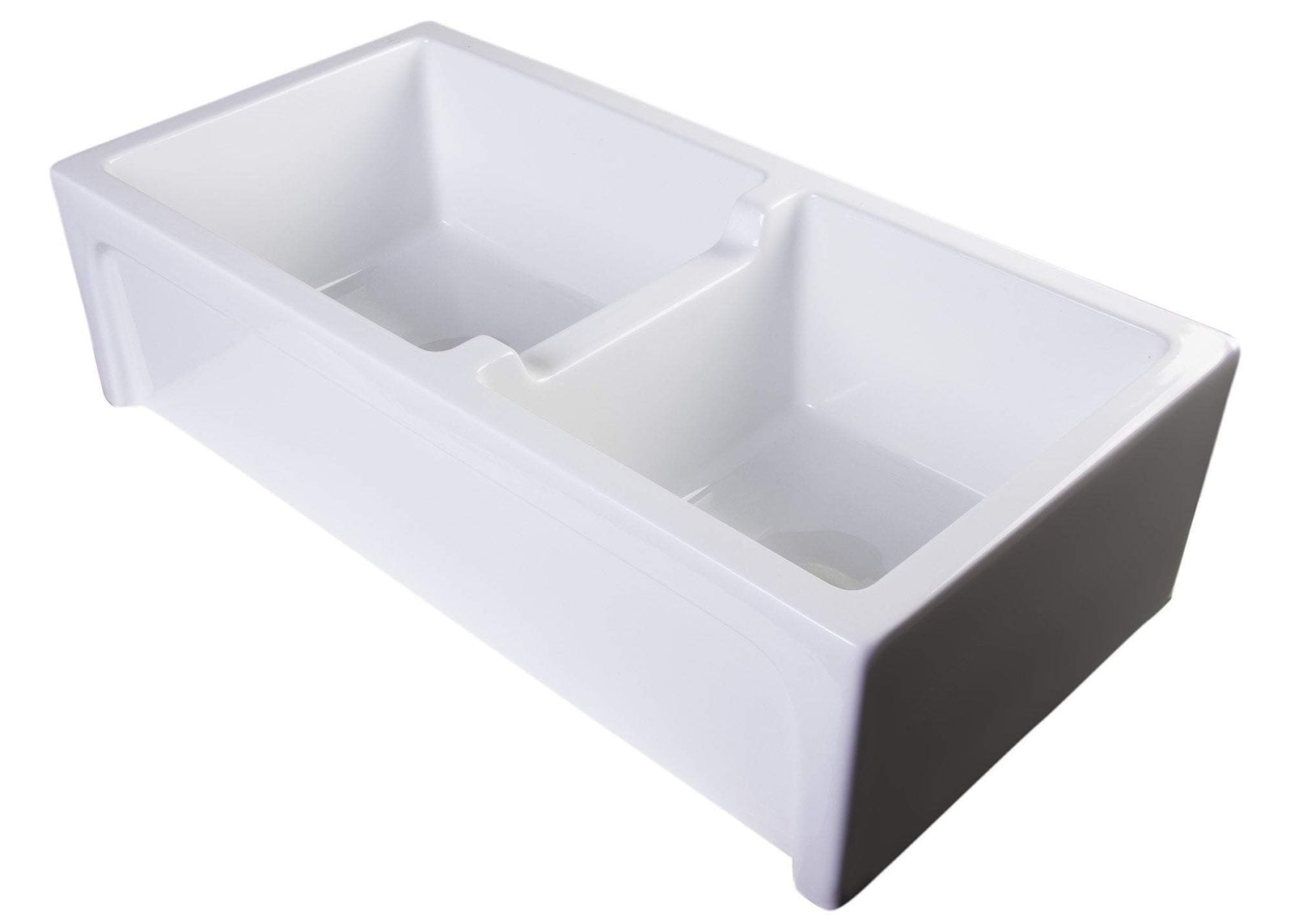 36" White Arched Apron Thick Wall Fireclay Double Bowl Farm Sink