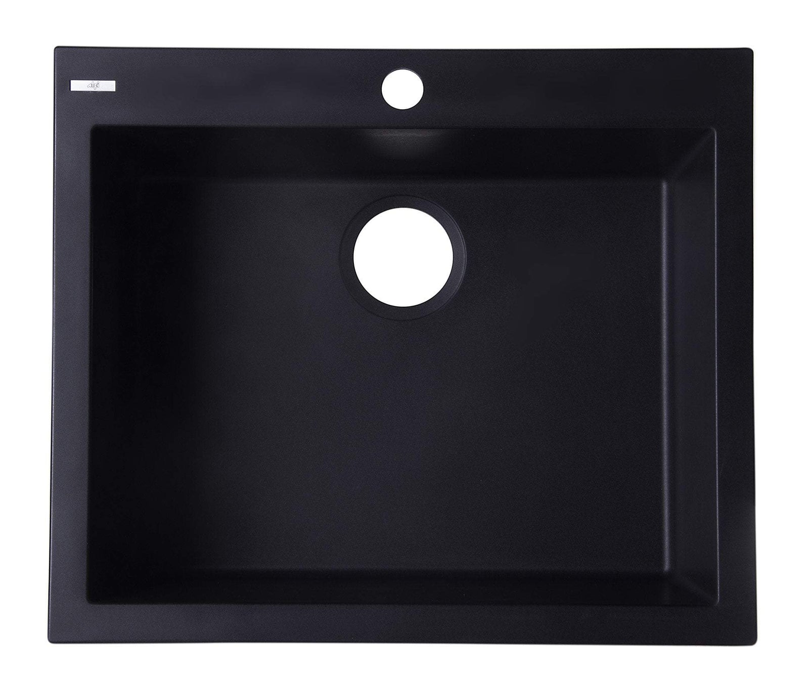 ALFI brand AB2420DI-BLA Black 24" Drop-In Single Bowl Granite Composite Kitchen Sink