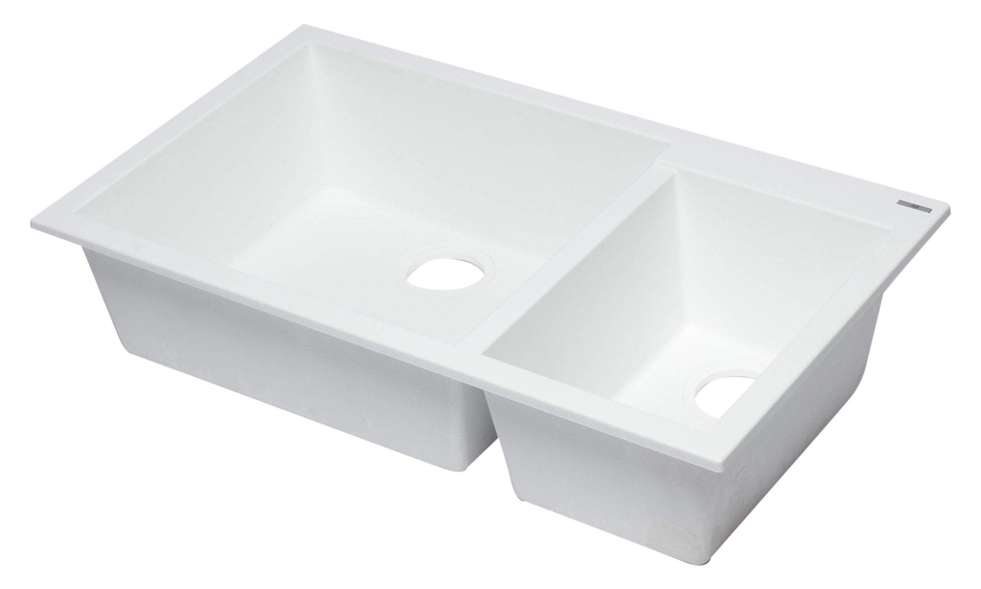 ALFI brand AB3319UM-W White 34" Double Bowl Undermount Granite Composite Kitchen Sink