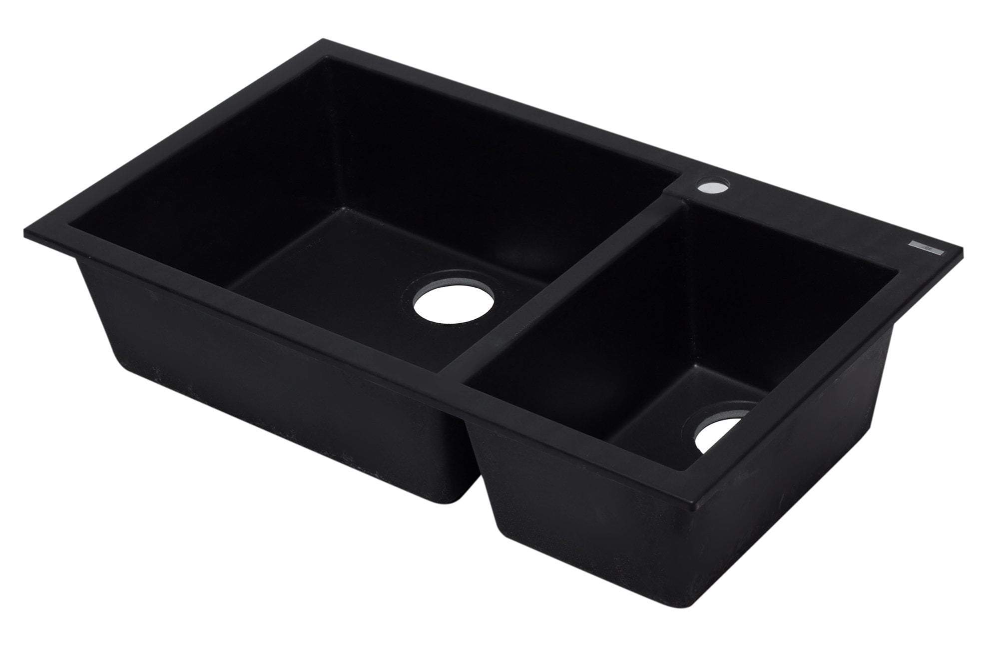 Black 34" Double Bowl Drop In Granite Composite Kitchen Sink