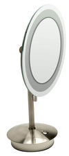 ALFI brand ABM9FLED-BN Brushed Nickel Tabletop Round 9&quot; 5x Magnifying Cosmetic Mirror with Light