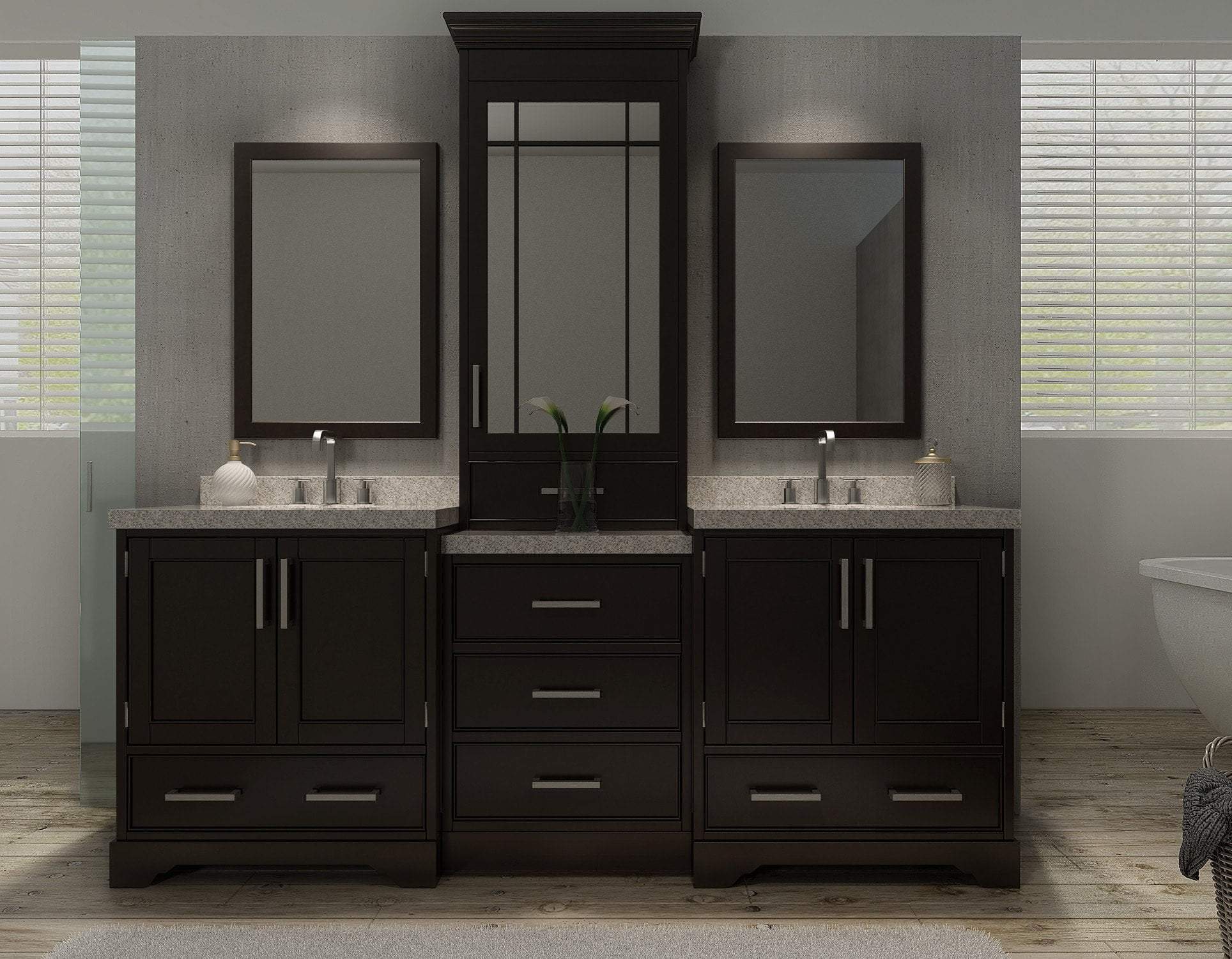 stafford 85 double sink vanity set in espresso w center medicine cabinet