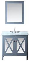 Summit 36&quot; Single Sink Bathroom Vanity, White Marble Counter Top, Matching Mirror