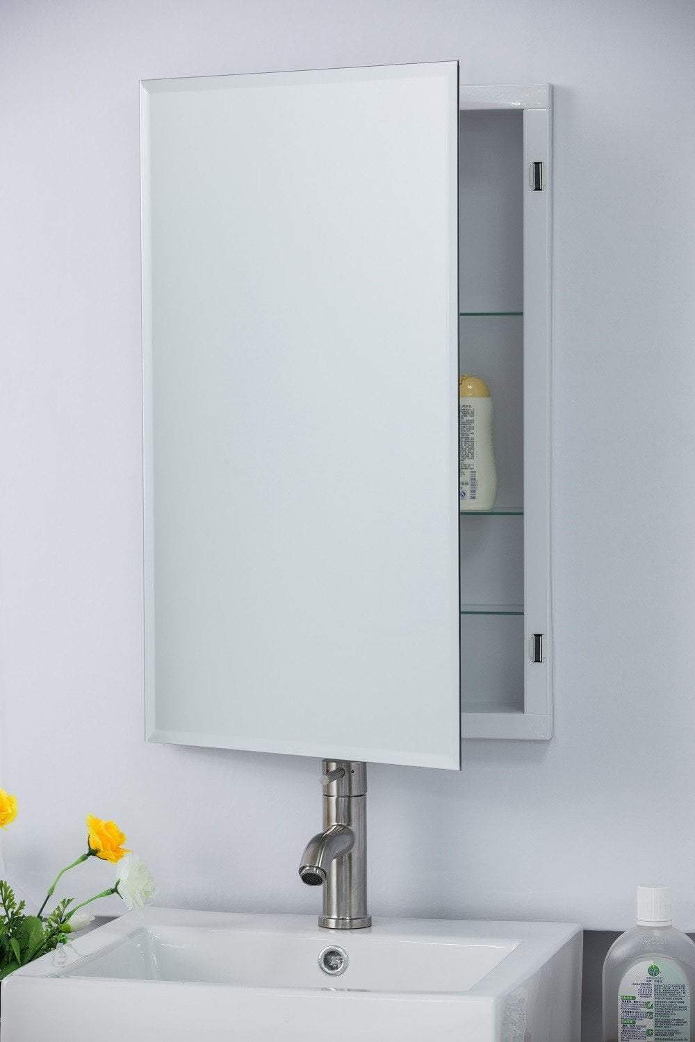 16.75"W Medicine Cabinet, Frameless, 3 Shelves, Recessed or Surface Mount