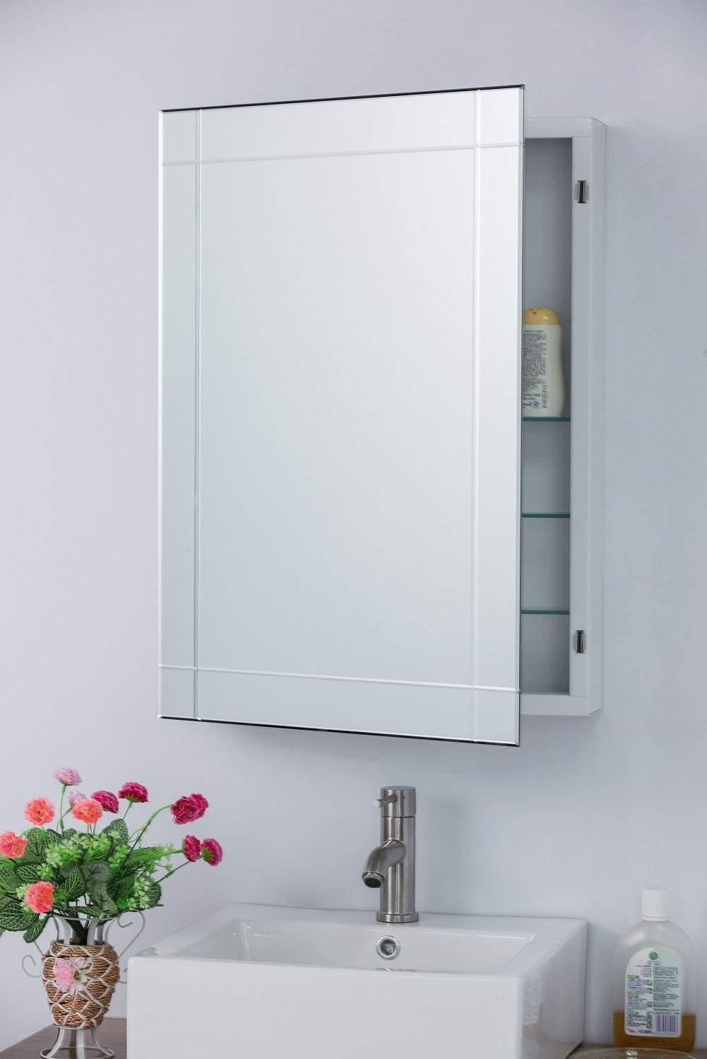 22.25"W x 30.25"H Medicine Cabinet, Mirrored Frame, Recessed or Surface Mount