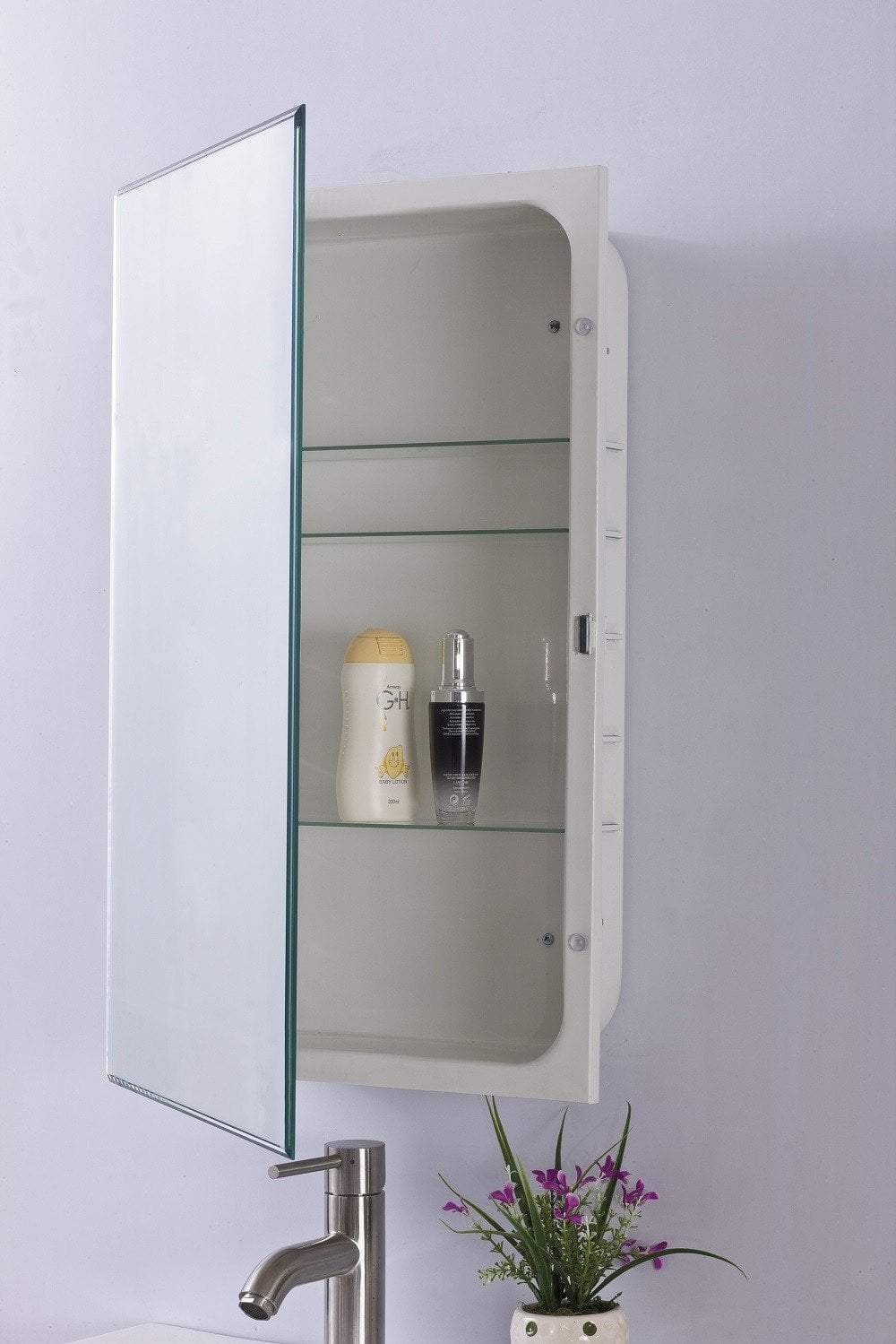 Recessed Frameless 2 Door Medicine Cabinet with 2 Adjustable