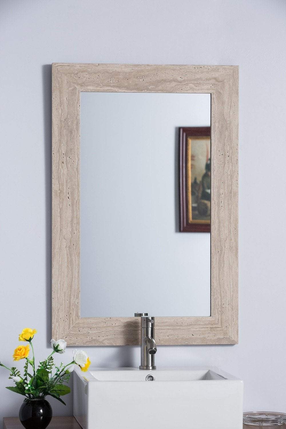 Bellaterra 24"W x 36"H Rectangular Vanity Mirror, Travertine Stone Frame