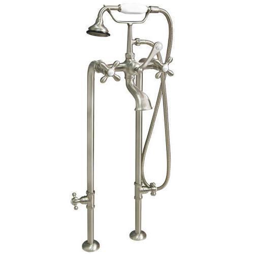 Cast Iron Double Slipper Tub 71", Standing Faucet Shower Nickel Package