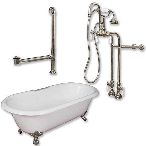 Cast Iron Double Ended Clawfoot Tub 60", Standing Faucet Shower Package