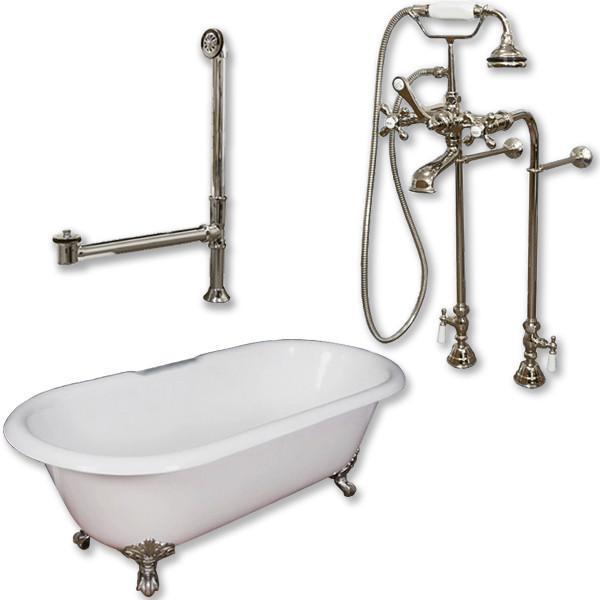 Cast Iron Double Ended Tub 60", Standing Faucet Shower Package