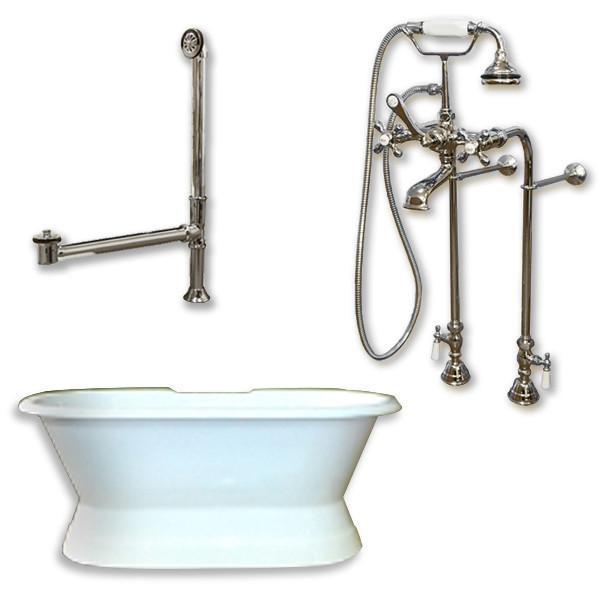 Cast Iron Double Slipper Tub 71", Free Standing Faucet Shower Nickel Package