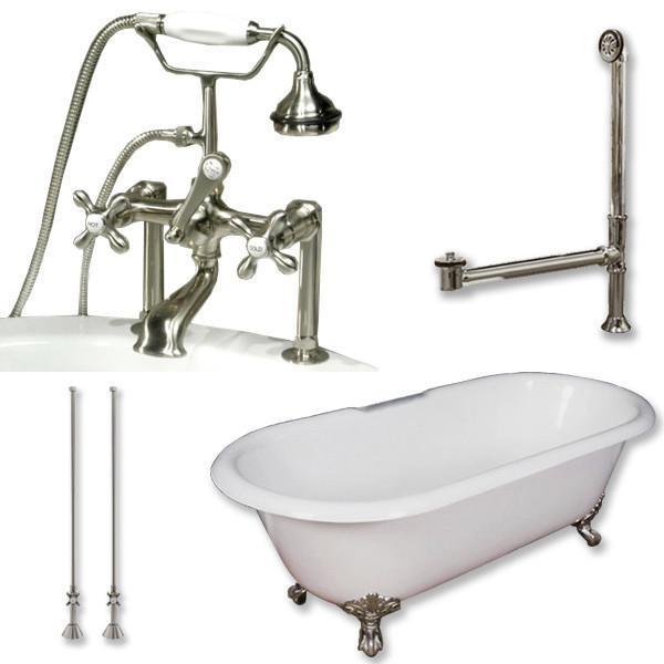 Cast Iron Ended Clawfoot Tub 67", Telephone Faucet Brushed Nickel Package