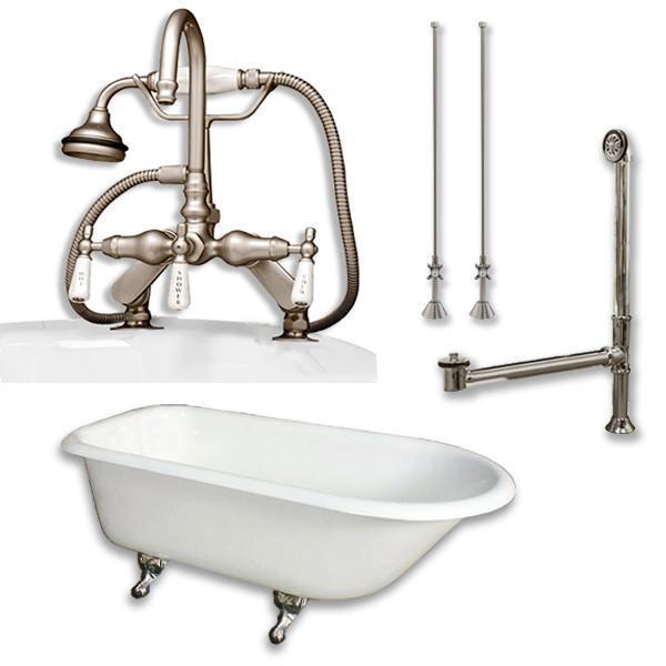 Cast Iron Rolled Rim Tub 55", Telephone Faucet Brushed Nickel Package