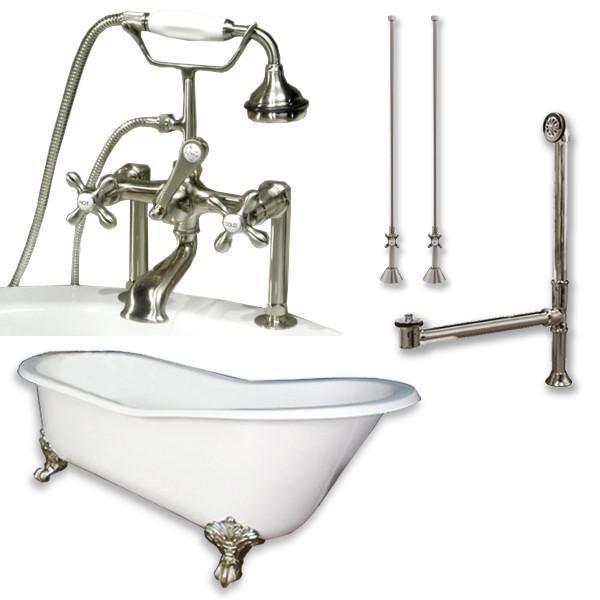 Cast Iron Slipper Tub 61", Telephone Style Faucet Brushed Nickel Package
