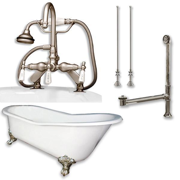 Cast Iron Slipper Tub 61" with Telephone Faucet Brushed Nickel Package
