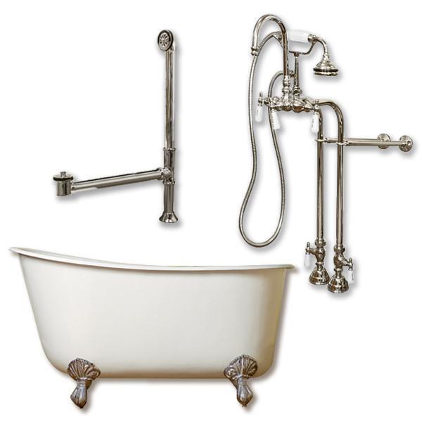 Cast Iron Swedish Slipper Tub 54", Standing Faucet Shower Package