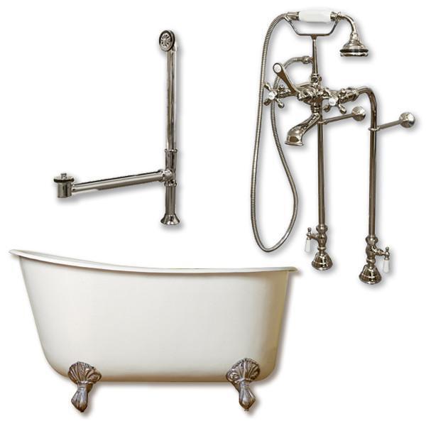 Cast Iron Swedish Slipper Tub 54", Standing Faucet Shower Package