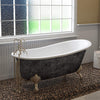 Scorched Platinum 67” x 30” Cast Iron Slipper Bathtub with” 7” Deck Mount Faucet Holes and Brushed Nickel Ball and Claw Feet