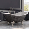 Scorched Platinum 71” Cast Iron Double Slipper Tub, Brushed Nickel Lion’s Paw Feet, No Faucet Holes