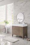 Linear 36&quot; Single Vanity - Whitewashed Walnut w/ Glossy White Solid Surface Top