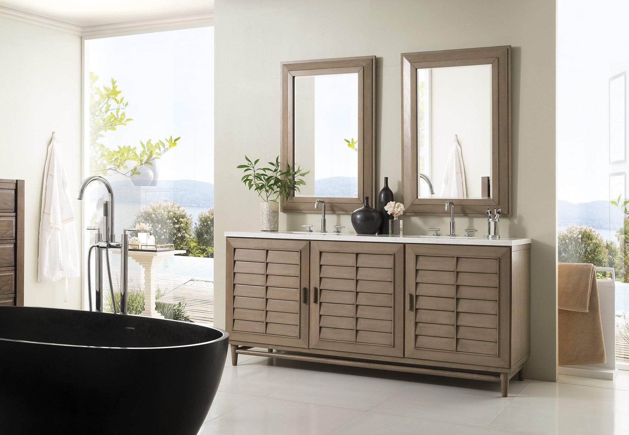 Portland 72&quot; Double Vanity, White Washed Walnut