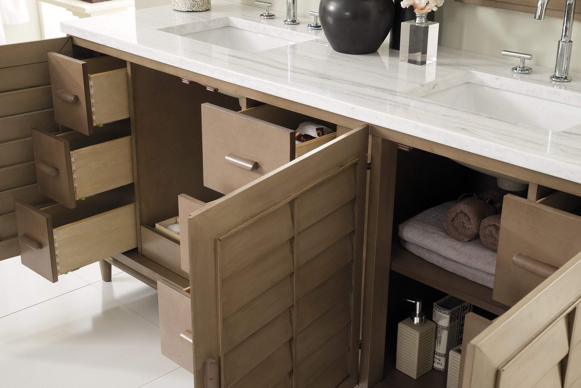 Portland 72&quot; Double Vanity, White Washed Walnut