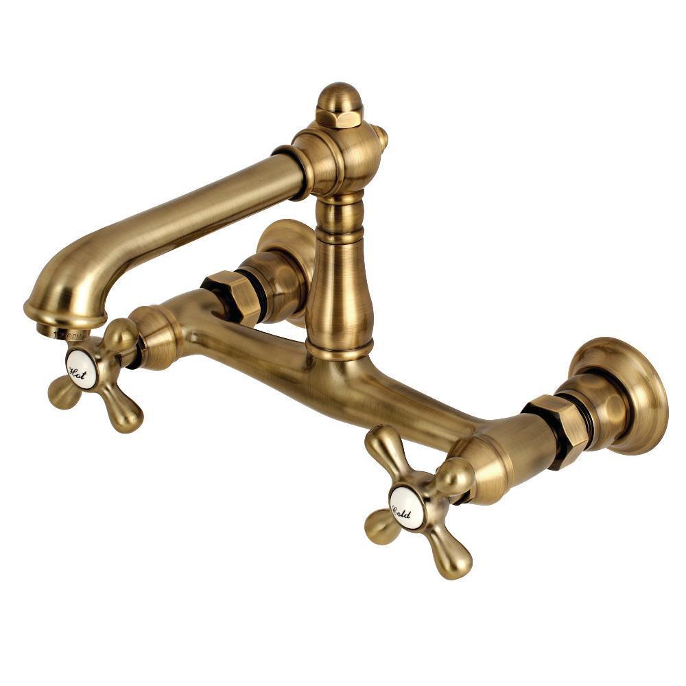 Kingston Brass English Country Wall-Mount Bathroom Faucet Vintage Brass