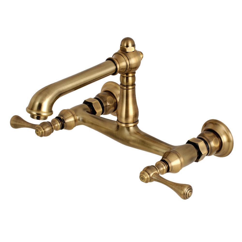 Kingston Brass English Country Wall-Mount Bathroom Faucet Vintage Brass