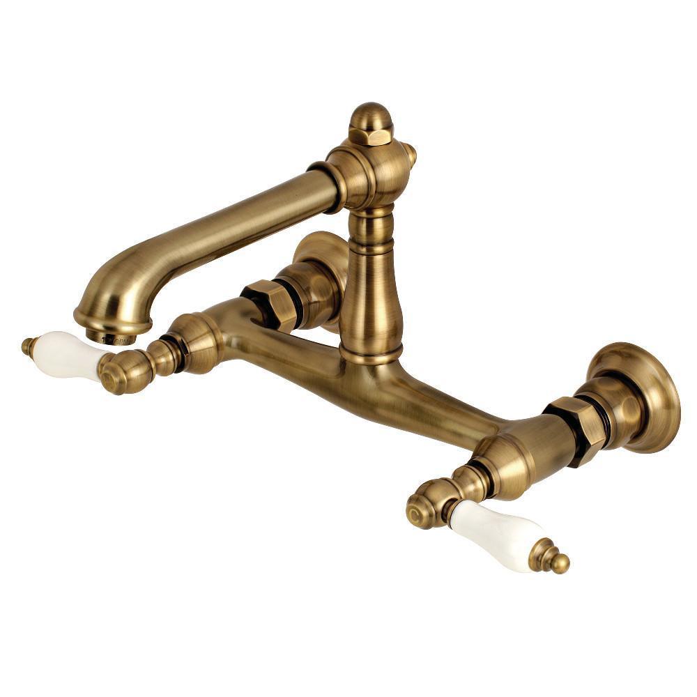 Kingston Brass English Country Wall-Mount Bathroom Faucet Vintage Brass