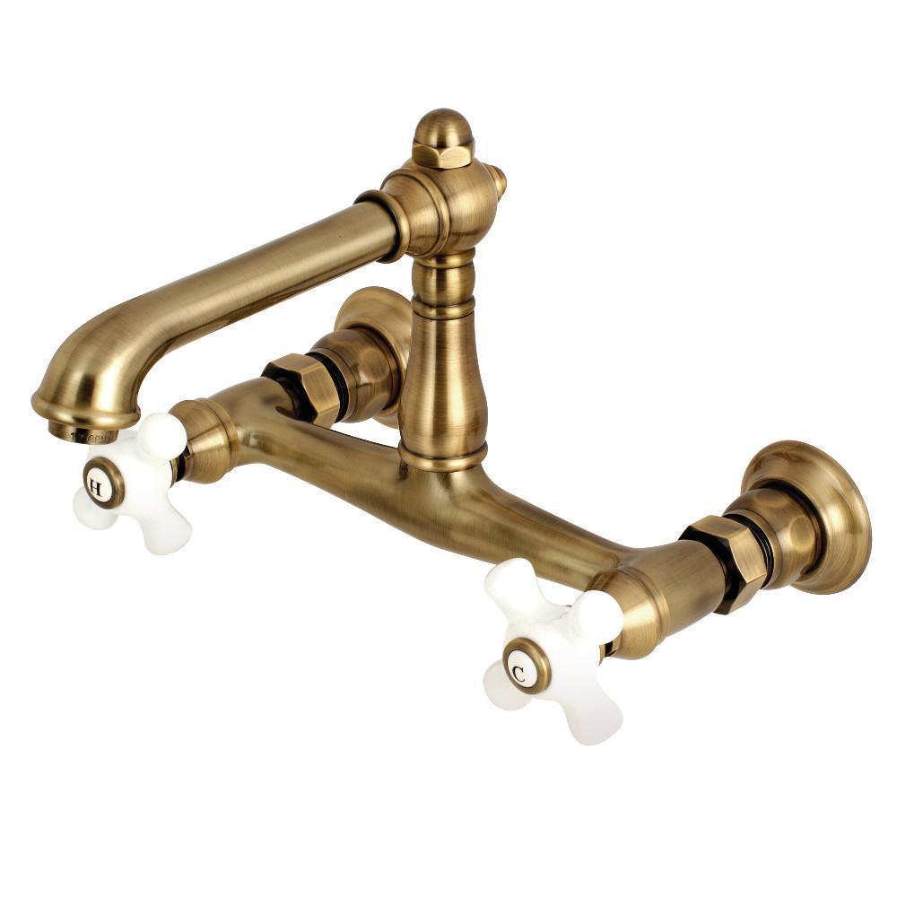Kingston Brass English Country Wall-Mount Bathroom Faucet Vintage Brass