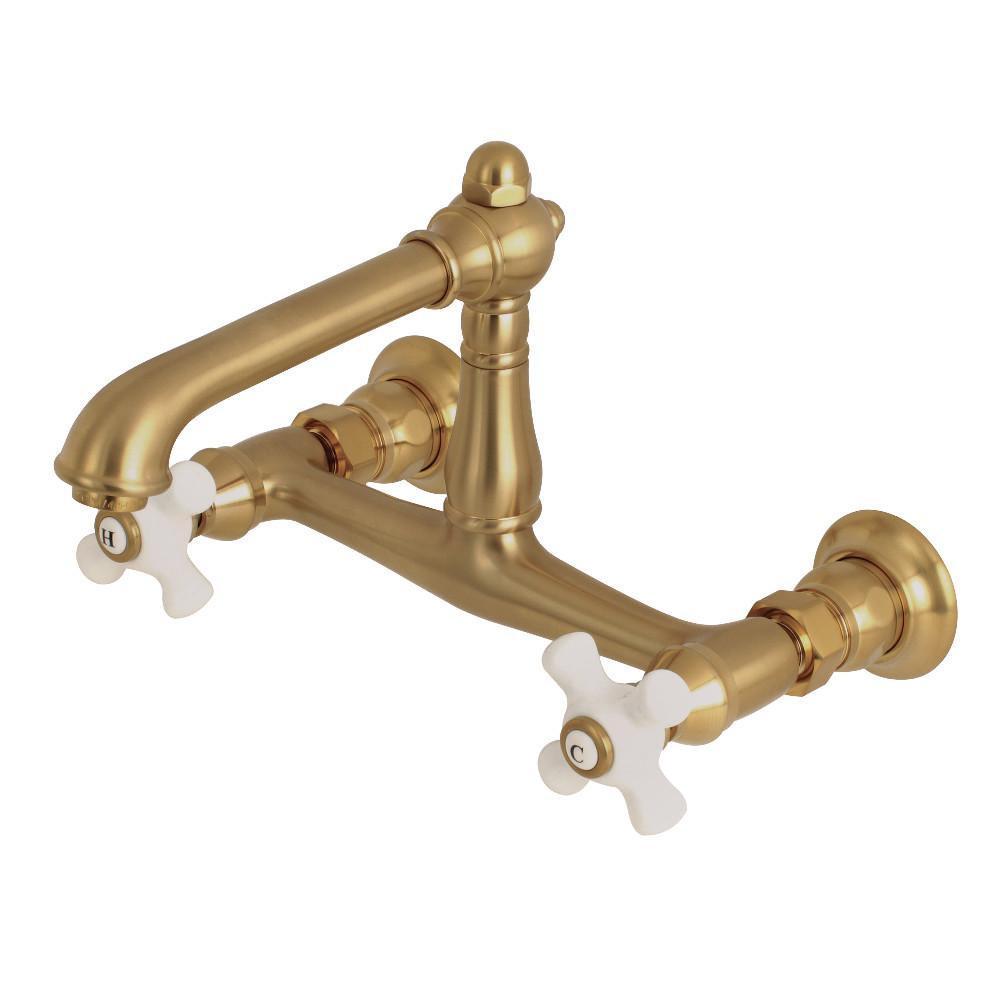 Kingston Brass English Country Wall-Mount Bathroom Faucet Satin Brass