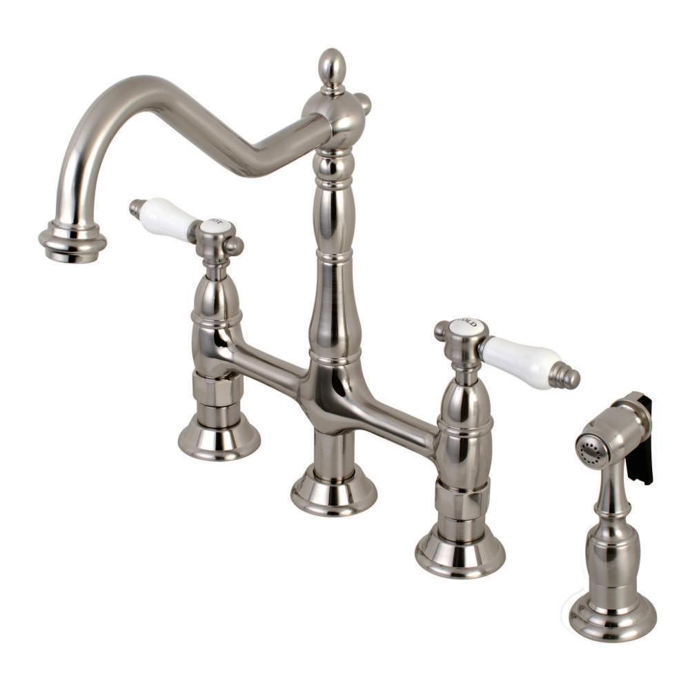 Kingston Brass Bel-Air Bridge Kitchen Faucet Brushed Nickel