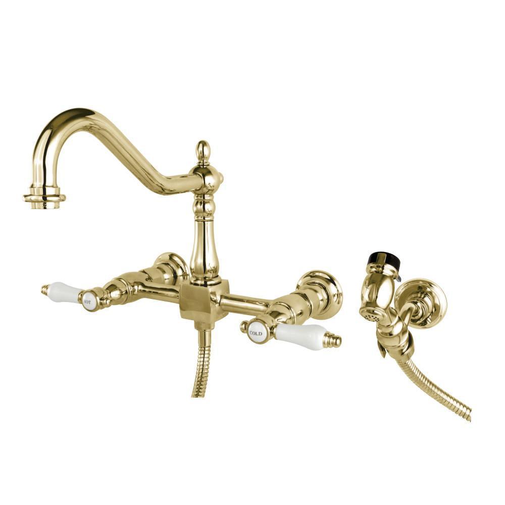 Kingston Brass Bel-Air Wall Mount Kitchen Faucet Polished Brass