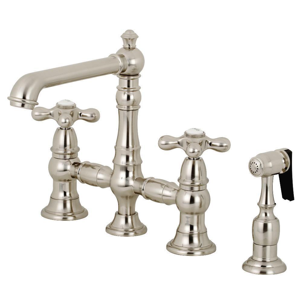 Kingston Brass English Country Bridge Kitchen Faucet Brushed Nickel