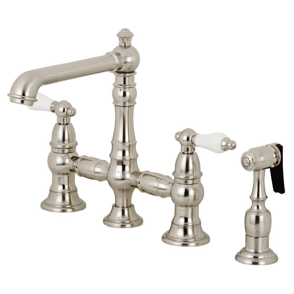 Kingston Brass English Country Bridge Kitchen Faucet Brushed Nickel