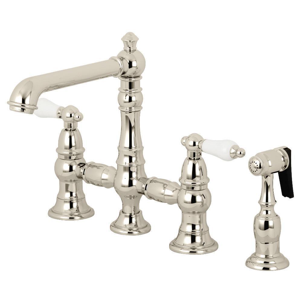 Kingston Brass English Country Bridge Kitchen Faucet Polished Nickel