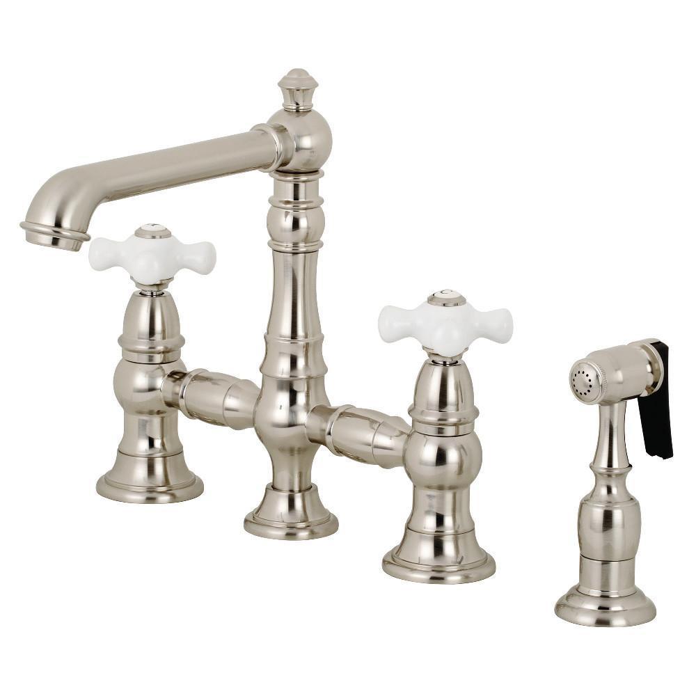 Kingston Brass English Country Bridge Kitchen Faucet Brushed Nickel