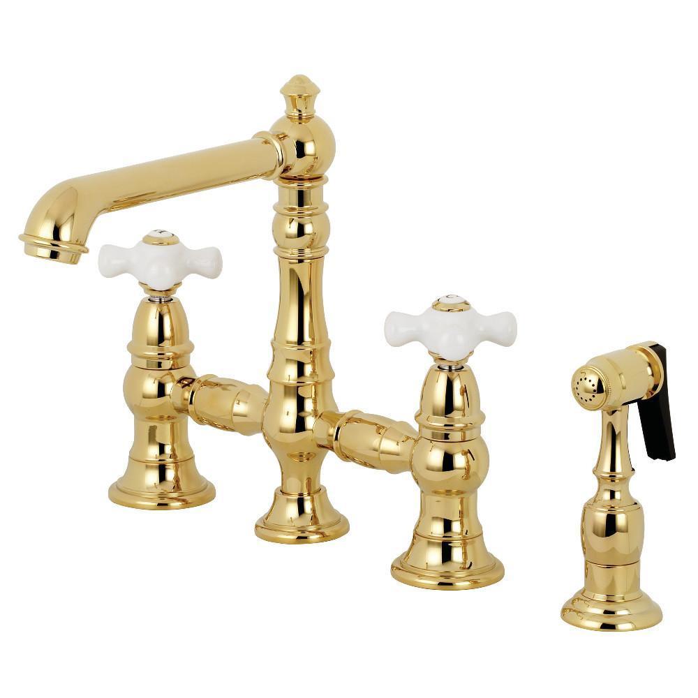 Kingston Brass English Country Bridge Kitchen Faucet Polished Brass