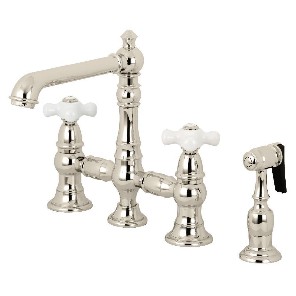 Kingston Brass English Country Bridge Kitchen Faucet Polished Nickel