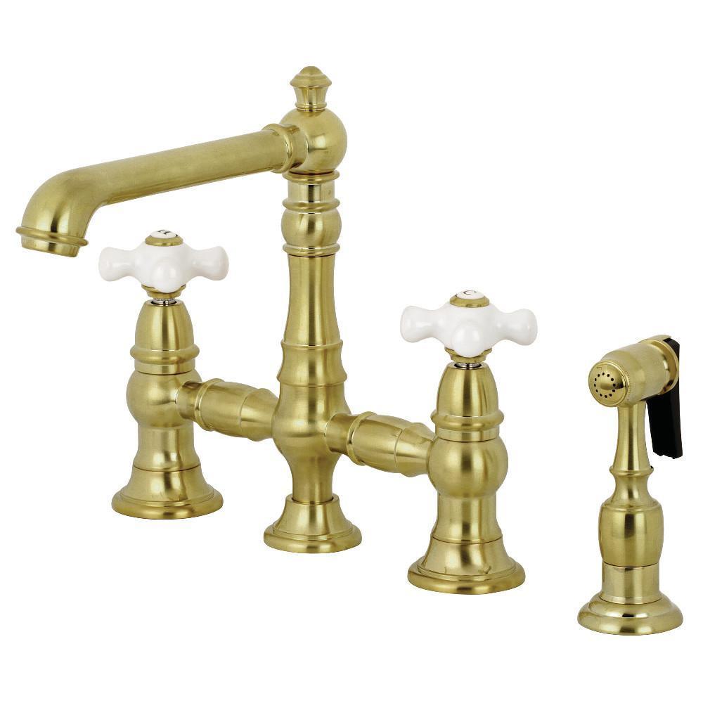 Kingston Brass English Country Bridge Kitchen Faucet Satin Brass
