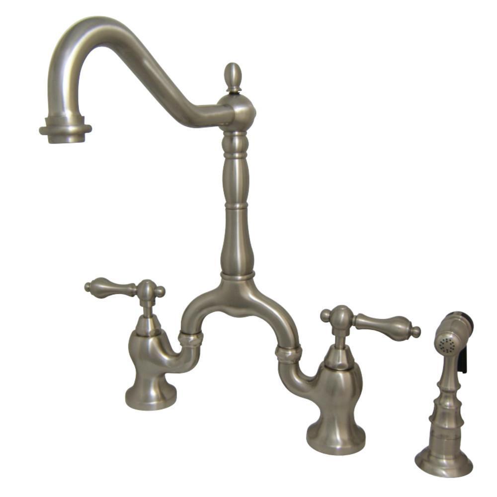 Kingston Brass English Country Bridge Kitchen Faucet Brushed Nickel