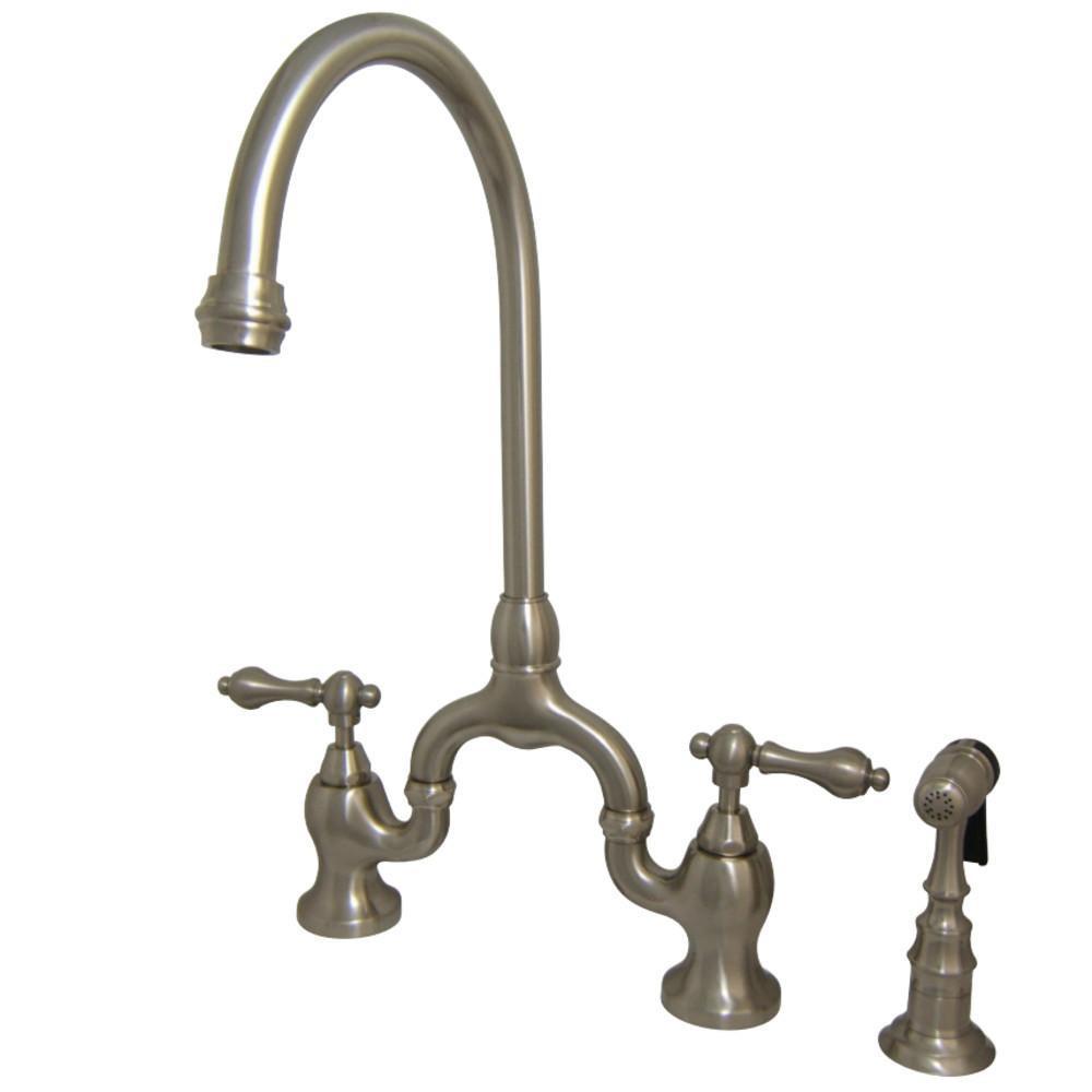 Kingston Brass English Country Bridge Kitchen Faucet Brushed Nickel
