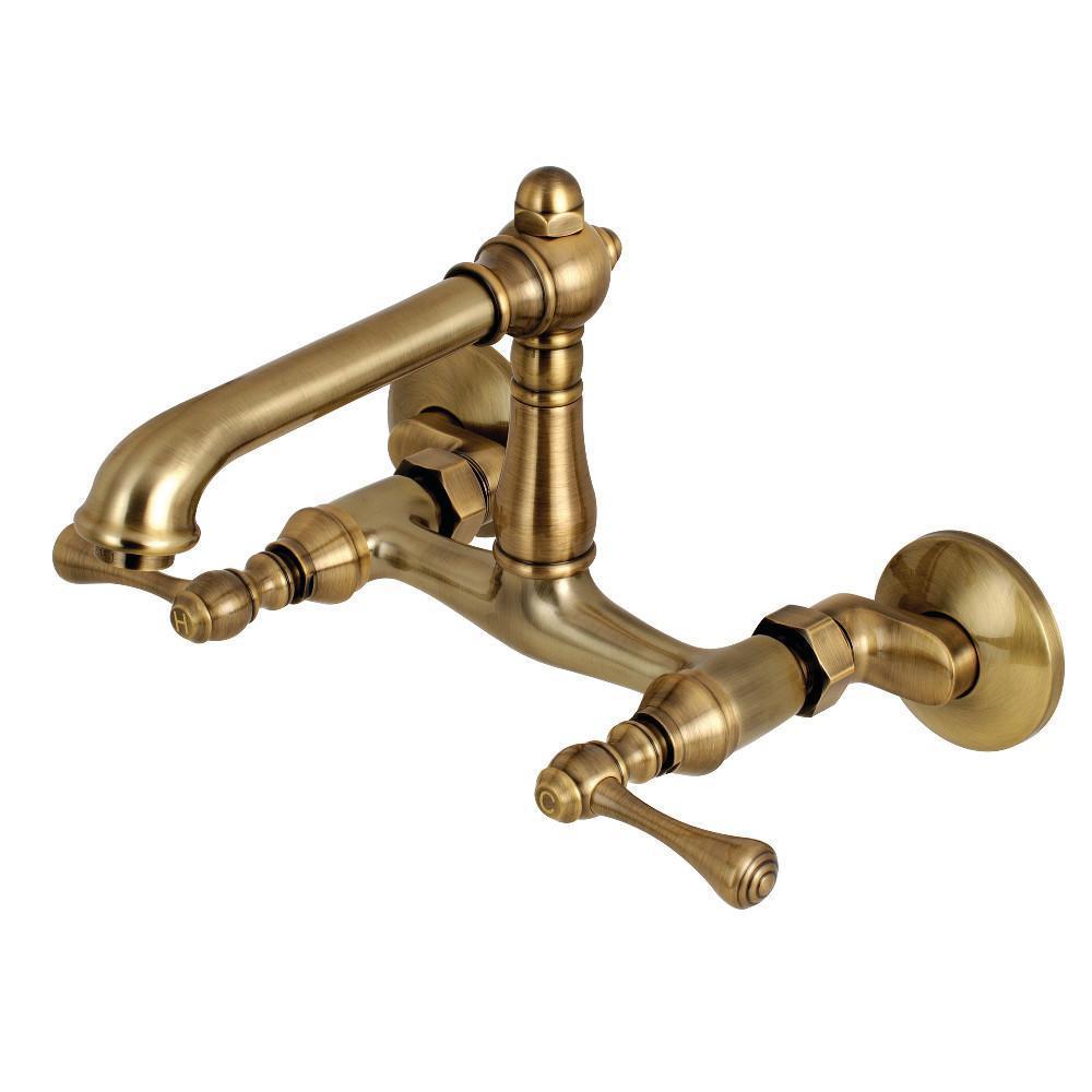 Kingston Brass English Country Wall Mount Kitchen Faucet Vintage Brass