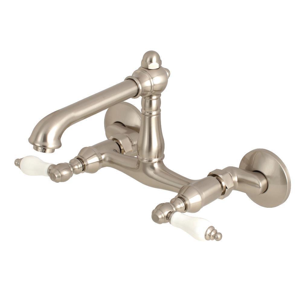 Kingston Brass English Country Wall Mount Kitchen Faucet Brushed Nickel