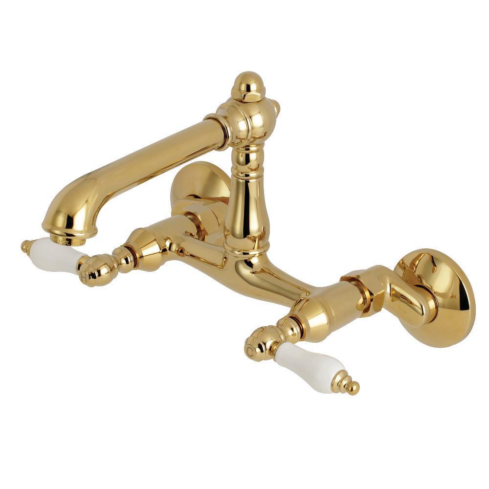 Kingston Brass English Country Wall Mount Kitchen Faucet Polished Brass