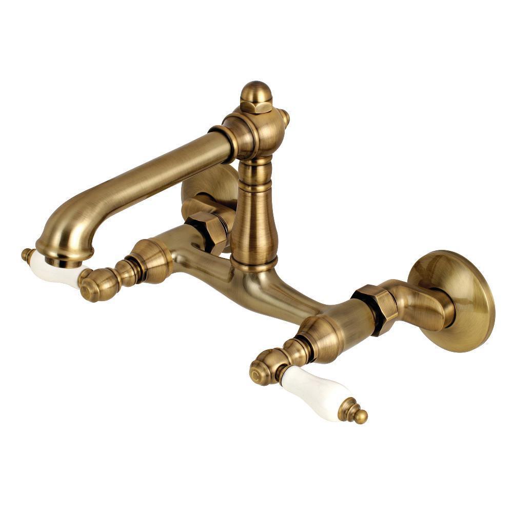 Kingston Brass English Country Wall Mount Kitchen Faucet Vintage Brass