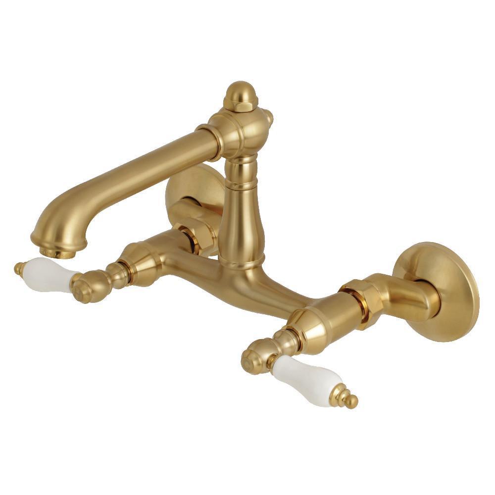 Kingston Brass English Country Wall Mount Kitchen Faucet Satin Brass